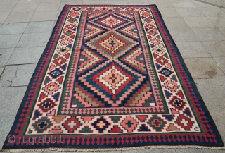 Armenian Karabagh Kilim, late 19th century.  All beautiful natural colors in a geometric architectural design.  The weaver may possibly have been inspired by the artistry of a building facade.   ...