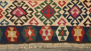 Gumusane or Kagizman kilim, late 19th century.  Wonderful colors on this tribal kilim.  A couple of light stains but do not detract from the overall piece.  128 x 288  ...