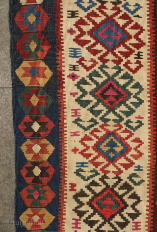 Gumusane or Kagizman kilim, late 19th century.  Wonderful colors on this tribal kilim.  A couple of light stains but do not detract from the overall piece.  128 x 288  ...