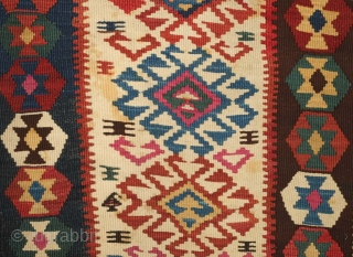 Gumusane or Kagizman kilim, late 19th century.  Wonderful colors on this tribal kilim.  A couple of light stains but do not detract from the overall piece.  128 x 288  ...