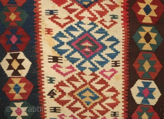 Gumusane or Kagizman kilim, late 19th century.  Wonderful colors on this tribal kilim.  A couple of light stains but do not detract from the overall piece.  128 x 288  ...