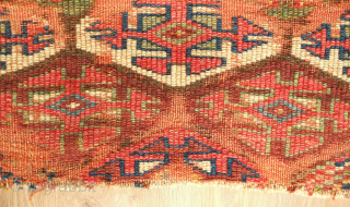 Sauj Bulak fragment, 19th century.  Absolutely fantastic saturated natural colors and silky soft wool. A mesmerizing piece even as it is. 111 x 183 cm       