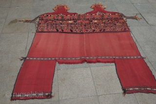 Qashqai Horse Cover, Late 19th Century, Good colors and chickens, Maximum length and width 163 cm X 52 cm.              