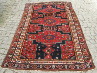 Lori rug, 19th century.  Rich and vivid colors. The soft wool pile is full on this rug. Nicely defined kockack filled border.  151 x 277 cm. Contact danauger@tribalgardenrugs.com   