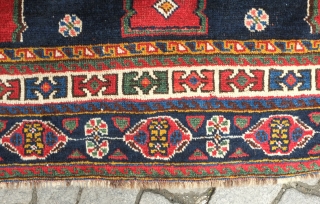 Lori rug, 19th century.  Rich and vivid colors. The soft wool pile is full on this rug. Nicely defined kockack filled border.  151 x 277 cm. Contact danauger@tribalgardenrugs.com   