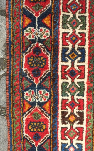 Lori rug, 19th century.  Rich and vivid colors. The soft wool pile is full on this rug. Nicely defined kockack filled border.  151 x 277 cm. Contact danauger@tribalgardenrugs.com   