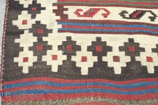 Veramin or Shiraz Kilim, Late 19th Century, great condition and colors. Subtle assymetry in the design with four kochaks in the upper bands and five in the lower bands as well as  ...
