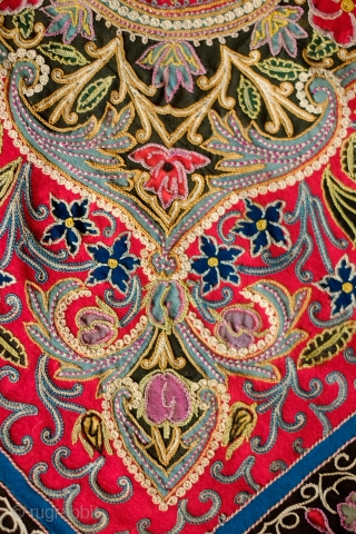 Rasht Embroidery, Early 20th Century. Silk embroidery on wool broadcloth.  Excellent workmanship.  It has two very small holes.  163 x 163 cm.        