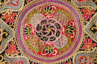 Rasht Embroidery, Early 20th Century. Silk embroidery on wool broadcloth.  Excellent workmanship.  It has two very small holes.  163 x 163 cm.        