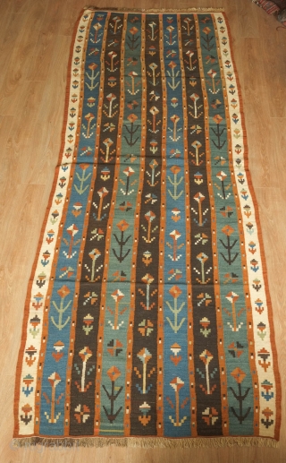 Balkan/Bulgarian Kilim, 4th Quarter of the 19th Century. Very unusual and wonderfully joyful arrangement of the floral designs. Exceptional and rare. 115 x 364 cm        