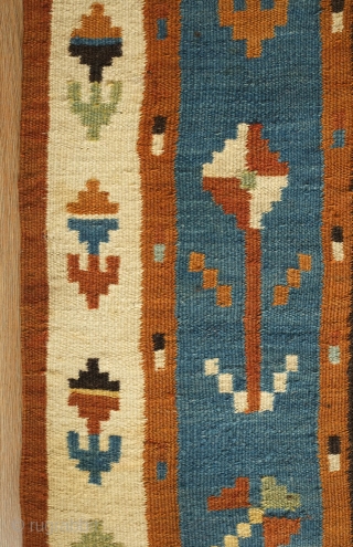 Balkan/Bulgarian Kilim, 4th Quarter of the 19th Century. Very unusual and wonderfully joyful arrangement of the floral designs. Exceptional and rare. 115 x 364 cm        