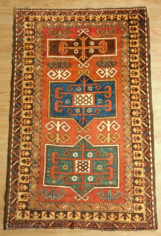 Genje or Karabagh Rug, End of 19th Century. Fantastic juxtaposed floral border reminiscent of Seljuk motifs.  All good colors.  Excellent size.  Very well done repairs on the bottom section  ...