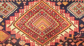 Shirvan Rug of serrated-edged hexagon column type, 1890s to 1900 or so.  Wonderful array of sharp colors.  A classical Caucasian rug.  130 x 263 cm     