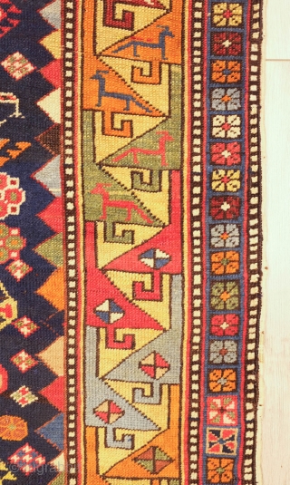 Shirvan Rug of serrated-edged hexagon column type, 1890s to 1900 or so.  Wonderful array of sharp colors.  A classical Caucasian rug.  130 x 263 cm     