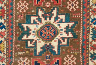 Lesghi Star Caucasian rug, 19th century.  An excellent example of the type with a striking "crab" border.  122 x 202 cm.  Contact danauger@tribalgardenrugs.com       