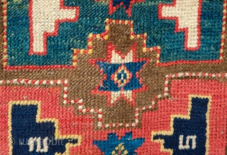 Lesghi Star Caucasian rug, 19th century.  An excellent example of the type with a striking "crab" border.  122 x 202 cm.  Contact danauger@tribalgardenrugs.com       