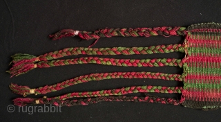 Silk pack animal band or tent band, possibly Shahsavan. In overall good condition with a nip or two in a couple of spots.  8 x 375 cm.  Contact danauger@tribalgardenrugs.com  