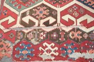 Konya Kilim, Late 18th to Early 19th Century.  It has that old Konya purple and a gorgeous strong green.  The browns are mostly not corroded.  A few areas of  ...