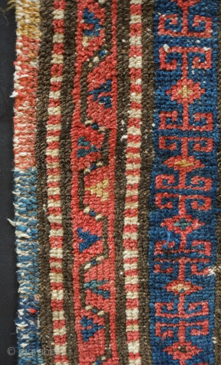 Shahsavan or Heriz/Ardabil area saddle bag face, Late 19th century. Cotton warps and wefts.  Soft wool.  Wonderful kaikalak border with deep blue ground.  All natural colors.  62 x  ...