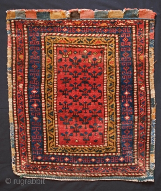 Shahsavan or Heriz/Ardabil area saddle bag face, Late 19th century. Cotton warps and wefts.  Soft wool.  Wonderful kaikalak border with deep blue ground.  All natural colors.  62 x  ...