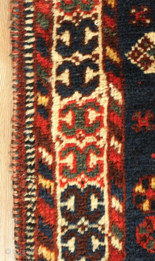 Shiraz area small rug, Late 19th or early 20th century.  Thick, lush pile.  Excellent condition.  Original selvedges. Atypical size.  Wonderful bird motifs scattered about. 
83 x 123 cm 