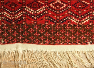 Tekke Ensi, Late 19th Century.  Excellent condition but for a couple of small holes on the elem.  Nice soft wool.  112 x 143 cm      