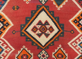 Qashqa'i runner kilim, late 19th to early 20th century.  All or mostly natural dyes.  Wool tufts along the edges suggesting a dowry piece.  In great condition.  It was  ...