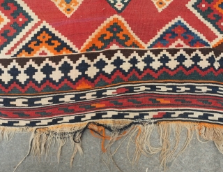 Qashqa'i runner kilim, late 19th to early 20th century.  All or mostly natural dyes.  Wool tufts along the edges suggesting a dowry piece.  In great condition.  It was  ...