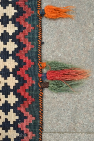 Qashqa'i runner kilim, late 19th to early 20th century.  All or mostly natural dyes.  Wool tufts along the edges suggesting a dowry piece.  In great condition.  It was  ...