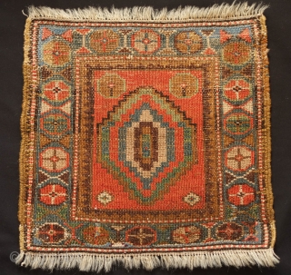 Kurdish Bag Face, Western Persia, Urmiye area possibly, late 19th century.  Wonderful abstract central stepped medallion.  It has repairs along the top and bottom but is wonderfully restored to perfectly  ...