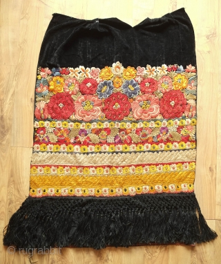 Hungarian Apron, Early 20th Century. Silk embroidery in a blitz of colorful flowers.  Cotton net at the bottom section.  An incredible example.  68 x 95 cm    