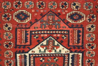 Kozak/Bergama rug, 1850s or so. Great classic design harkening to classical 15th century rugs. This has decent pile and a repair in the border shown in the last image. Light wear in  ...