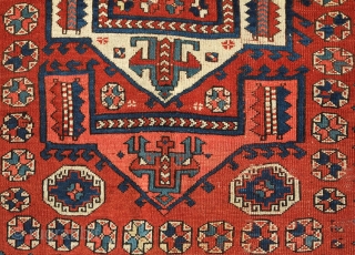 Kozak/Bergama rug, 1850s or so. Great classic design harkening to classical 15th century rugs. This has decent pile and a repair in the border shown in the last image. Light wear in  ...