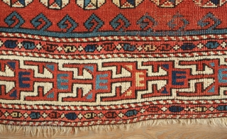 Kozak/Bergama rug, 1850s or so. Great classic design harkening to classical 15th century rugs. This has decent pile and a repair in the border shown in the last image. Light wear in  ...