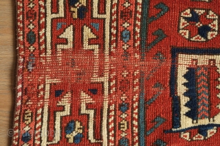 Kozak/Bergama rug, 1850s or so. Great classic design harkening to classical 15th century rugs. This has decent pile and a repair in the border shown in the last image. Light wear in  ...