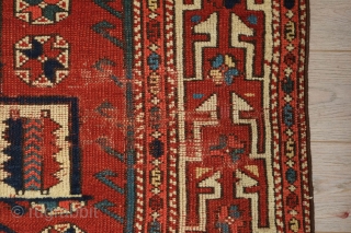 Kozak/Bergama rug, 1850s or so. Great classic design harkening to classical 15th century rugs. This has decent pile and a repair in the border shown in the last image. Light wear in  ...