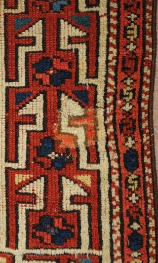 Kozak/Bergama rug, 1850s or so. Great classic design harkening to classical 15th century rugs. This has decent pile and a repair in the border shown in the last image. Light wear in  ...