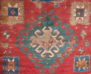 Borchalo Kazak rug. First half of 19th century. A wonderful, simple repeated 2:1:2 design scheme. Some definite wear and some old repairs but it is still very much alive. 154 x 230  ...