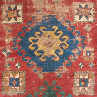 Borchalo Kazak rug. First half of 19th century. A wonderful, simple repeated 2:1:2 design scheme. Some definite wear and some old repairs but it is still very much alive. 154 x 230  ...