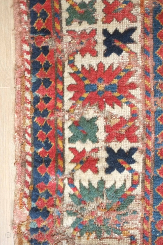 Borchalo Kazak rug. First half of 19th century. A wonderful, simple repeated 2:1:2 design scheme. Some definite wear and some old repairs but it is still very much alive. 154 x 230  ...