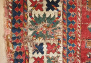 Borchalo Kazak rug. First half of 19th century. A wonderful, simple repeated 2:1:2 design scheme. Some definite wear and some old repairs but it is still very much alive. 154 x 230  ...