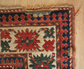 Borchalo Kazak rug. First half of 19th century. A wonderful, simple repeated 2:1:2 design scheme. Some definite wear and some old repairs but it is still very much alive. 154 x 230  ...