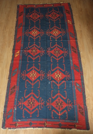 Avar Kilim, 19th Century.  Paper-thin weave.  Nicely spaced elements in the unusual border.  The size is uncommon as well.  It has some wear in spots but overall in  ...