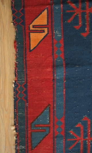 Avar Kilim, 19th Century.  Paper-thin weave.  Nicely spaced elements in the unusual border.  The size is uncommon as well.  It has some wear in spots but overall in  ...