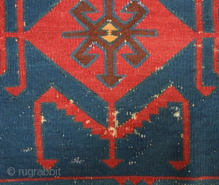 Avar Kilim, 19th Century.  Paper-thin weave.  Nicely spaced elements in the unusual border.  The size is uncommon as well.  It has some wear in spots but overall in  ...