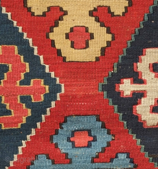 Shahsavan kilim mafrash long panel, 19th century.  Large guls, good colors and great condition. 110 x 60 cm              