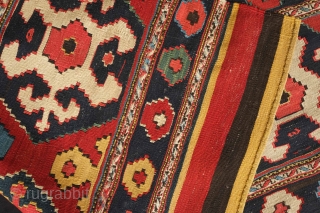 Shahsavan kilim mafrash long panel, 19th century.  Large guls, good colors and great condition. 110 x 60 cm              