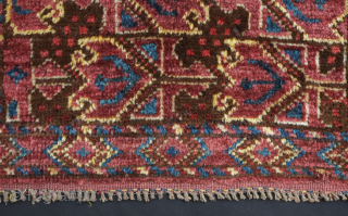 Beshir saddle bag face, 19th century. The wool is silky soft and the the colors rich with a shiny salmon-pink red. The pile is full and the feel is floppy. 54 x  ...