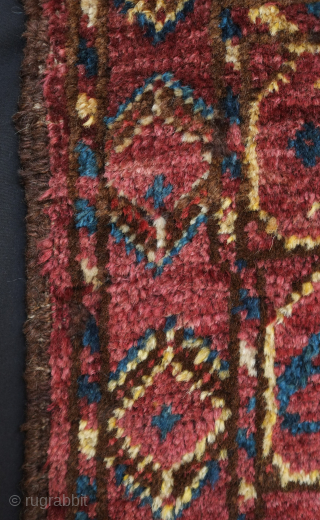 Beshir saddle bag face, 19th century. The wool is silky soft and the the colors rich with a shiny salmon-pink red. The pile is full and the feel is floppy. 54 x  ...