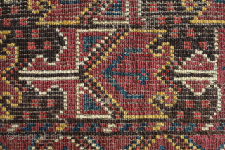 Beshir saddle bag face, 19th century. The wool is silky soft and the the colors rich with a shiny salmon-pink red. The pile is full and the feel is floppy. 54 x  ...